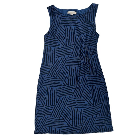LOFT Navy Blue & Black Abstract Ruched Sheath Dress M - Picture 5 of 6